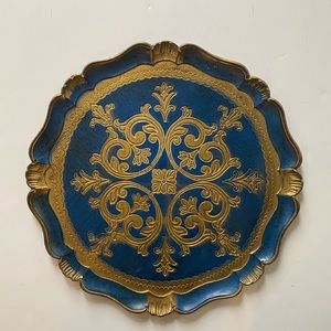 Vintage Mid 20th Century Italian Florentine Tray in Deep Blue and Gold